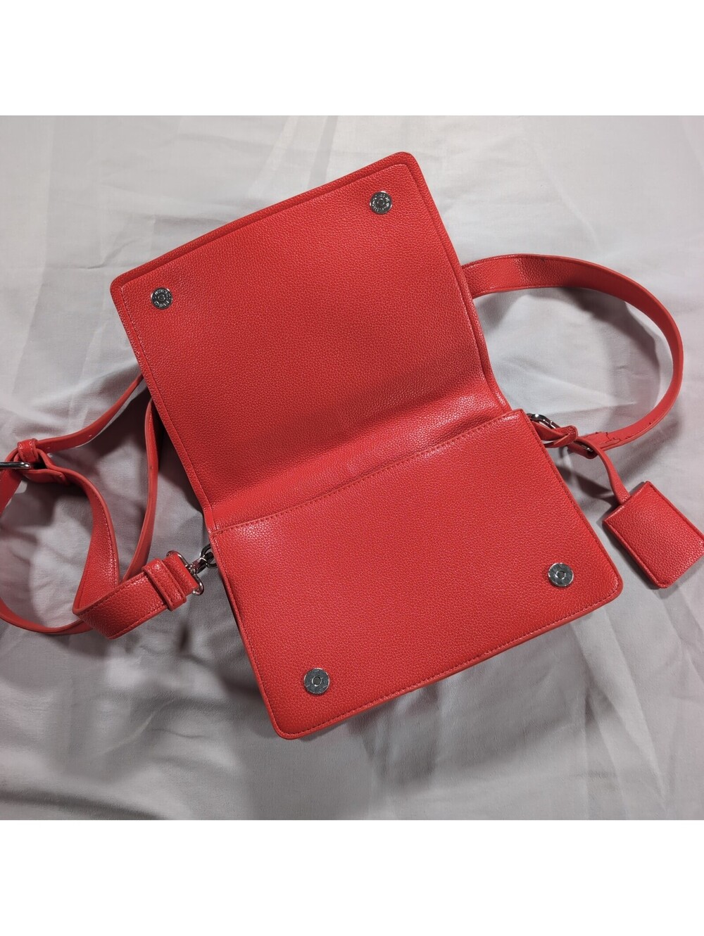 Red Pebbled Faux Leather Crossbody Bag with Adjustable Strap - Picture 3 of 5